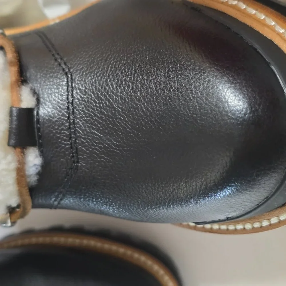 M LIZZIE Black Multi Leather Shearling Hiking Boots Size 9M - Picture 6 of 10